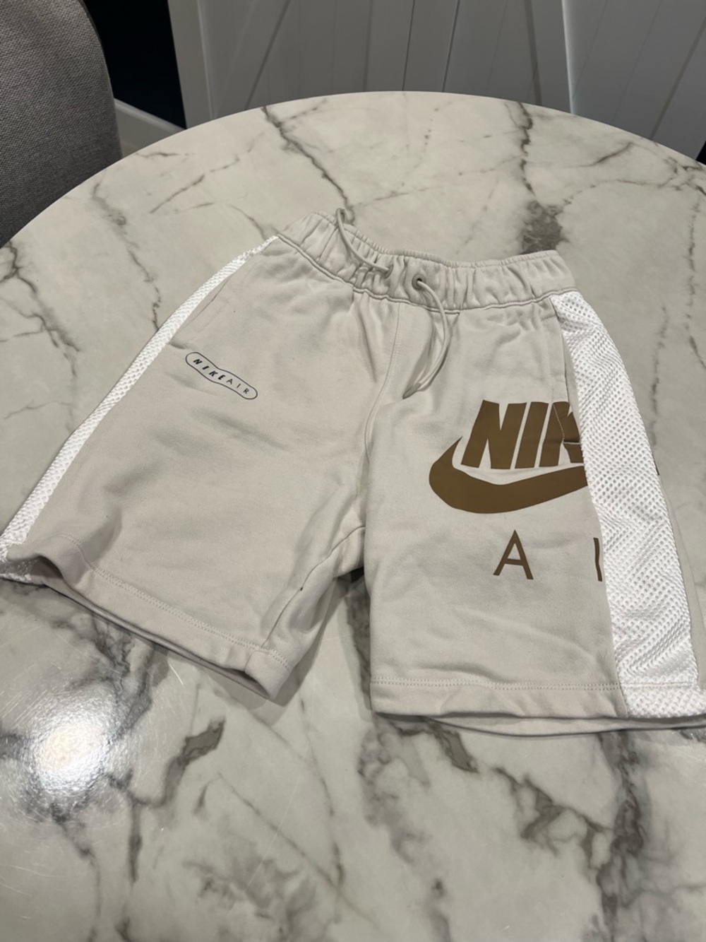 Nike Men’s Cream Athletic Shorts with Brown Logo